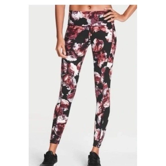 Victoria's Secret Black Rose Tease Floral Knockout full length Leggings  medium - Picture 1 of 9